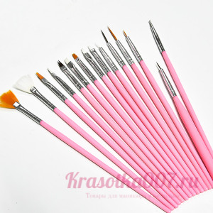 Набор кистей для маникюра 15 шт розовые