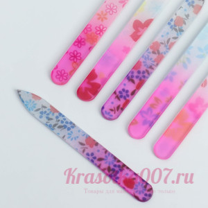 Пилка стеклянная для ногтей, 9 см, в чехле, рисунок МИКС