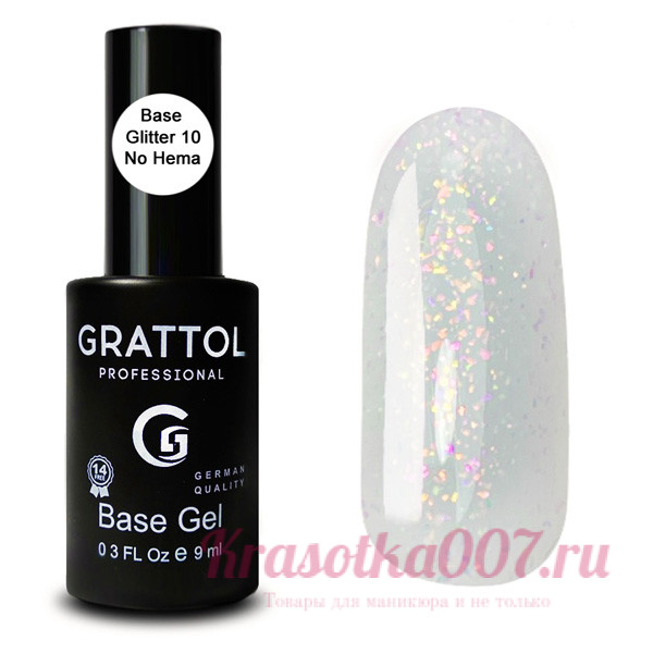 БАЗА ГЛИТТЕР №10 КАУЧУКОВАЯ ДЛЯ ГЕЛЬ-ЛАКА GRATTOL RUBBER BASE GLITTER NO HEMA