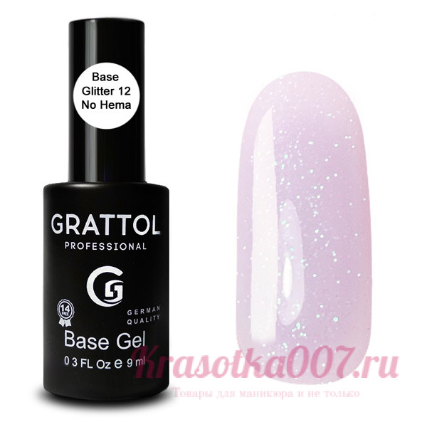 БАЗА ГЛИТТЕР №12 КАУЧУКОВАЯ ДЛЯ ГЕЛЬ-ЛАКА GRATTOL RUBBER BASE GLITTER NO HEMA