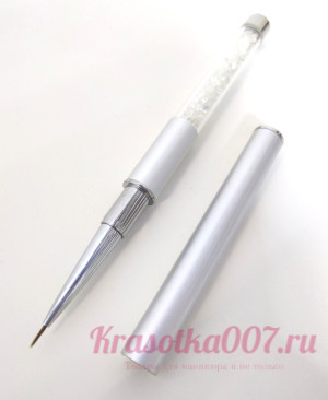 Кисть тонкая для маникюра стразы серебро
