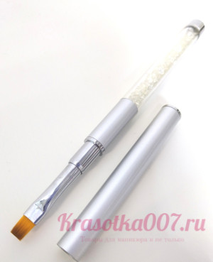 Кисть плоская для маникюра стразы серебро