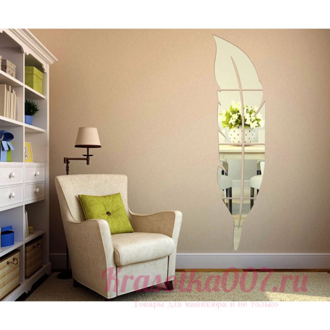 Декор настенный "Пёрышко", из акрила, зеркальный, 18 х 73 см, 6 элементов, серебро