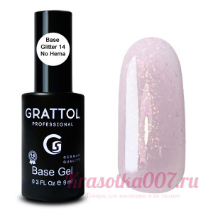 БАЗА ГЛИТТЕР №14 КАУЧУКОВАЯ ДЛЯ ГЕЛЬ-ЛАКА GRATTOL RUBBER BASE GLITTER NO HEMA