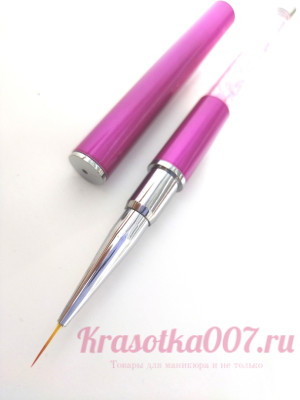 Кисть тонкая для маникюра стразы розовая 14мм