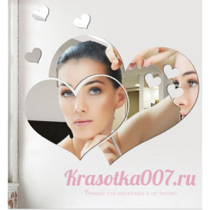 Декор настенный "Сердца", зеркальный, 5 элементов, 22 х 28.5 см, серебро