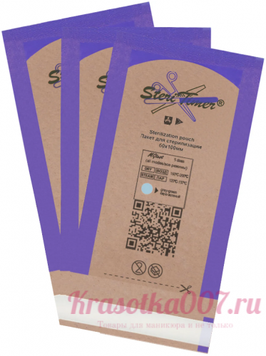 Крафт-пакеты прозрачные SteriTimer фиолетовые,60*100, 100шт