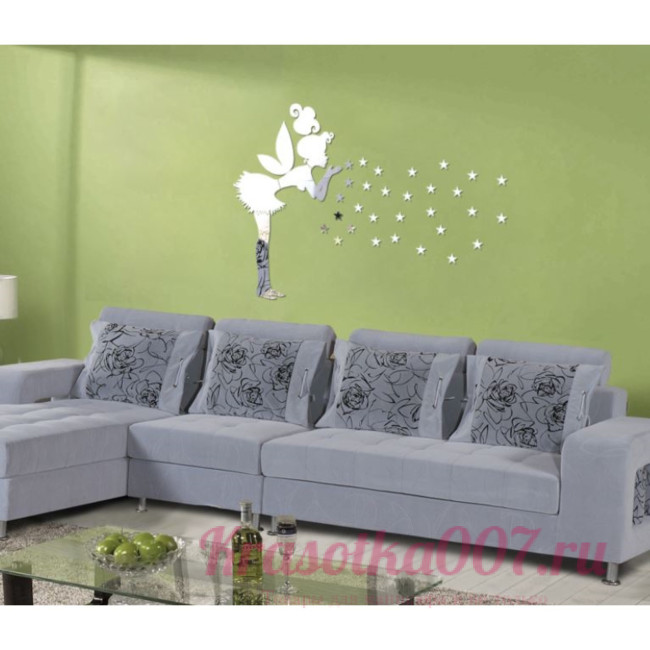 Декор настенный "Юная феечка", зеркальный, фея 32 х 15 см, серебро