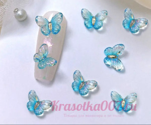 Бабочки для дизайна ногтей голубые