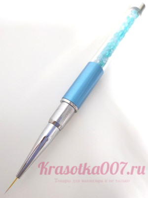 Кисть тонкая 9мм стразы голубая