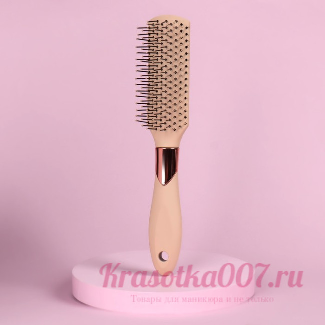 Расчёска массажная, прорезиненная ручка, 3,8 × 23 см, цвет бежевый/золотистый