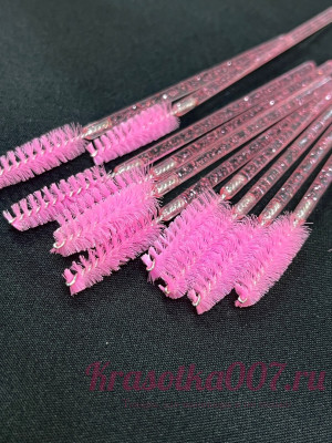 Щеточки для ресниц и бровей розовые, акриловый стержень, 50шт