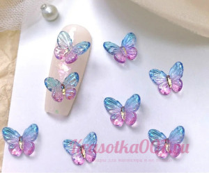 Бабочки для дизайна ногтей розово-голубые