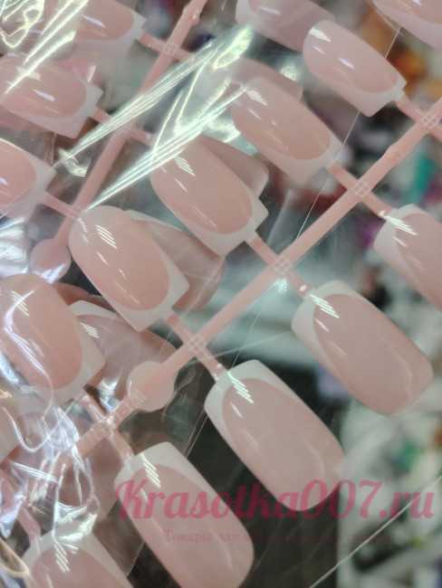 Типсы пластиковые френч квадрат 24 ноготка