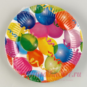 Тарелка одноразовая бумажная "Воздушные шарики" 18 см, 10 шт