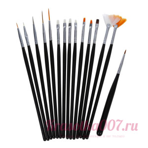 Набор кистей для маникюра 15 шт черные