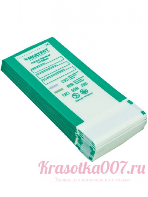 Крафт-пакеты прозрачные зеленые75*150, МЕДТЕСТ 100 шт