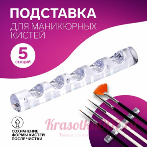 Подставка для маникюрных кистей, 5 секций, 8 × 1 см, цвет прозрачный