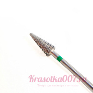 Фреза твердосплавная для снятия гель-лака зеленая насечка конус