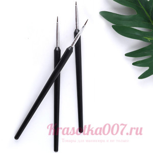 Набор тонких кистей черная ручка