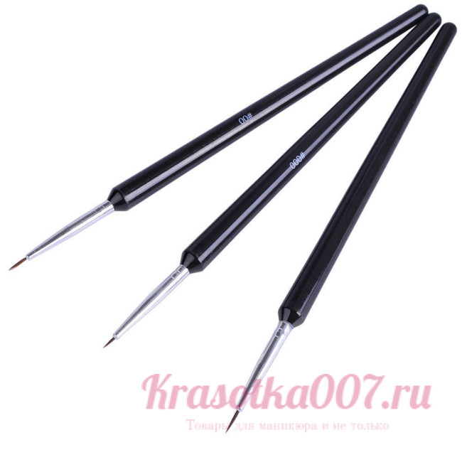 Набор тонких кистей черная ручка