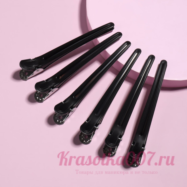 Набор зажимов для волос, 10 см, 6 шт, цвет чёрный