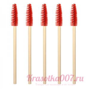 Щеточки для бровей и ресниц с бамбуковой ручкой красные, 50 шт